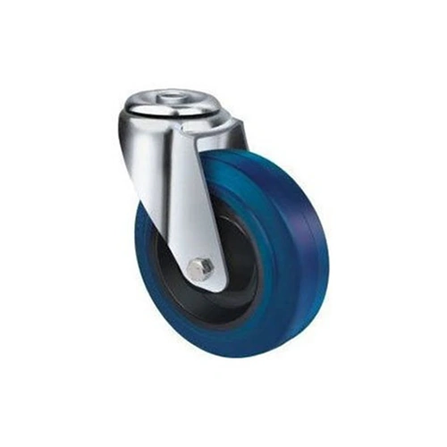 140kg Rated Blue Rubber Castor - 100mm - Bolt Hole