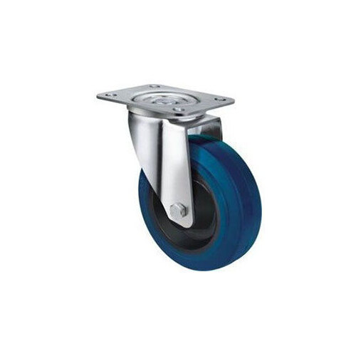 140kg Rated Blue Rubber Castor - 100mm - Swivel Plate