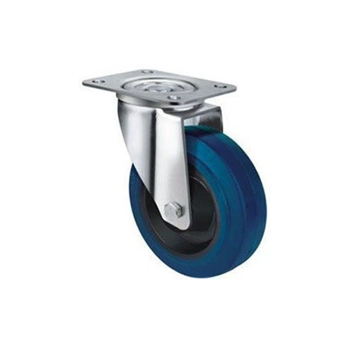 140kg Rated Blue Rubber Castor - 100mm - Swivel Plate